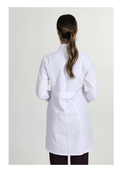 Önlük Kadın Uzun Hakim Yaka Doktor Hemşire Öğretmen Önlüğü Beyaz