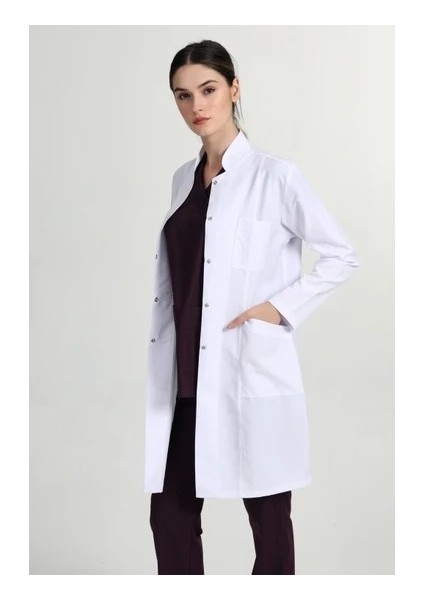Önlük Kadın Uzun Hakim Yaka Doktor Hemşire Öğretmen Önlüğü Beyaz