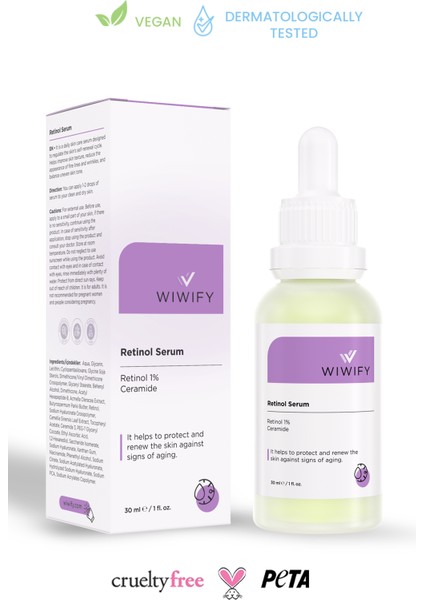 WIWIFY Onarıcı, Besleyici Retinol + Vita-A Serum (1% Retinol + Ceramide) Anti-Aging