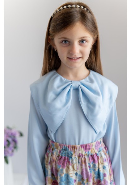 Kız Çocuk Yaka Detaylı Dokuma Bluz