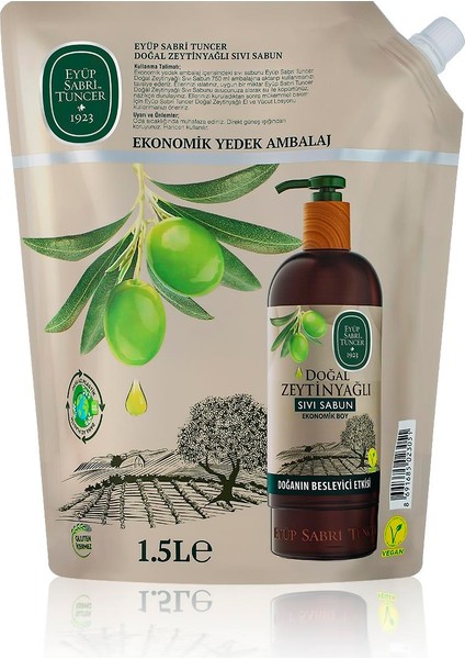 Doğal Zeytinyağlı Sıvı Sabun 1,5 Lt - Yedek Ambalaj