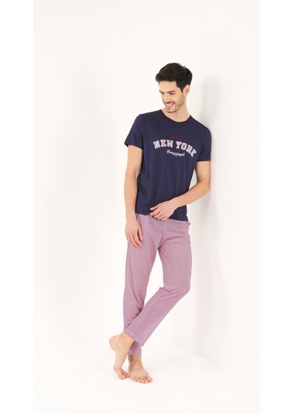 Lacivert Viskon 2'Li Erkek Pijama Takımı