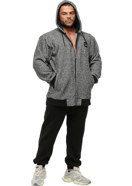 Oversize Kapşonlu Spor Ceket Dokulu Eşofman Üstü Bgsm 3643