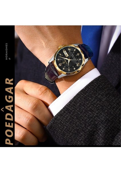 Poedagar P615 Lüks Su Kaynakları Işıltılı Erkek Kuvars Saati-Gümüşi (Yurt Dışından) fırsatları