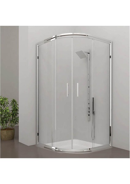 90X90 Teknesiz Oval Duşakabin 6 mm Şeffaf Camlı
