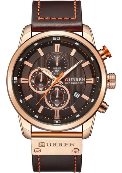 Curren M8291 Kronograf Deri Erkek Kol Saati Rose Kahve (Yurt Dışından)