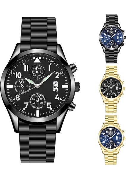 Erkek Yuvarlak Takvim Analog Kuvars Kol Saati Black + Gold (Yurt Dışından)
