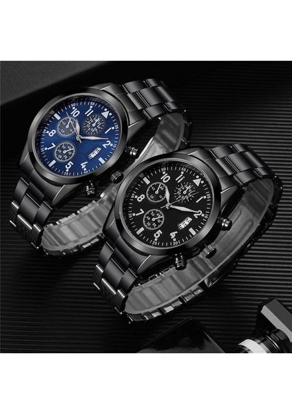 Erkek Yuvarlak Takvim Analog Kuvars Kol Saati Black + Gold (Yurt Dışından)