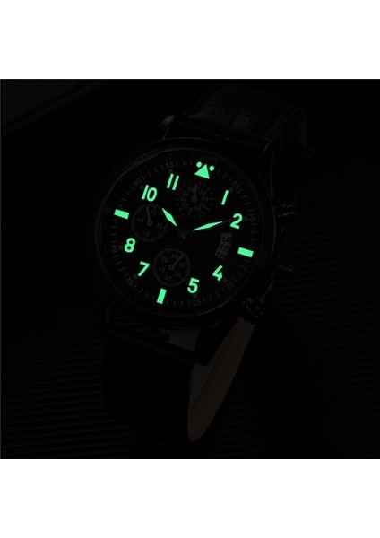 Erkek Yuvarlak Takvim Analog Kuvars Kol Saati Black + Gold (Yurt Dışından)