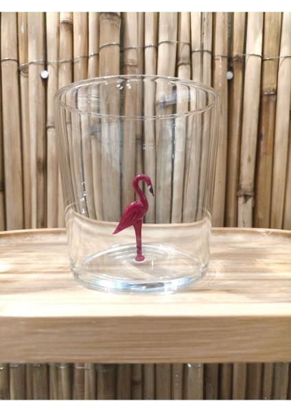 Flamingo Figürlü El Yapımı Cam Tekli Bardak