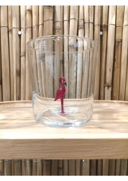 Flamingo Figürlü El Yapımı Cam Tekli Bardak