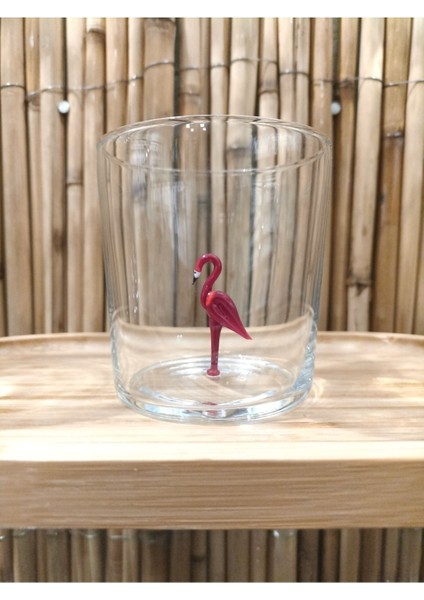 Flamingo Figürlü El Yapımı Cam Tekli Bardak