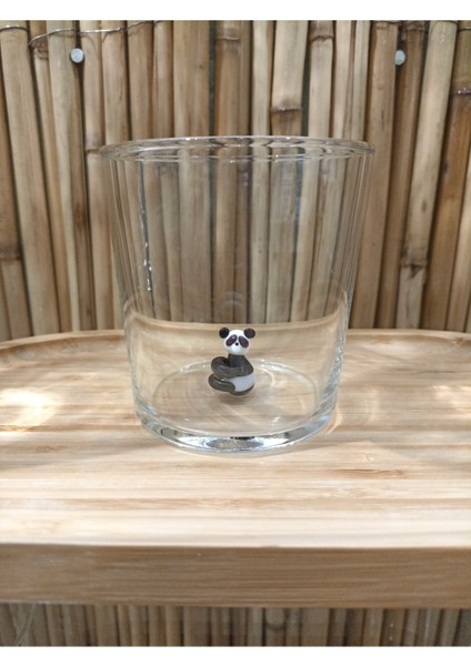 Panda Figürlü El Yapımı Cam Tekli Bardak