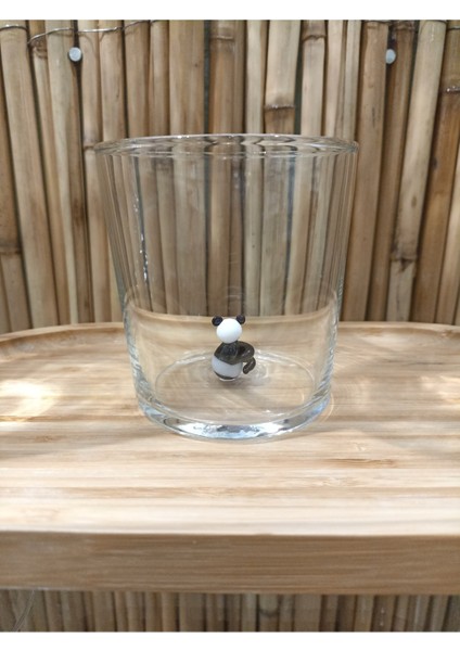 Panda Figürlü El Yapımı Cam Tekli Bardak