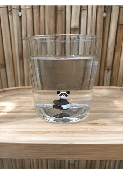 Panda Figürlü El Yapımı Cam Tekli Bardak