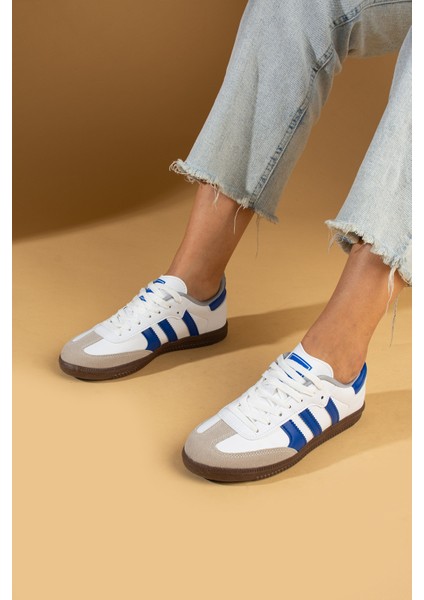 Bağcıklı Comfort Taban 3 Şeritli Kadın Sneaker 001-1009-24BEYAZMAVI
