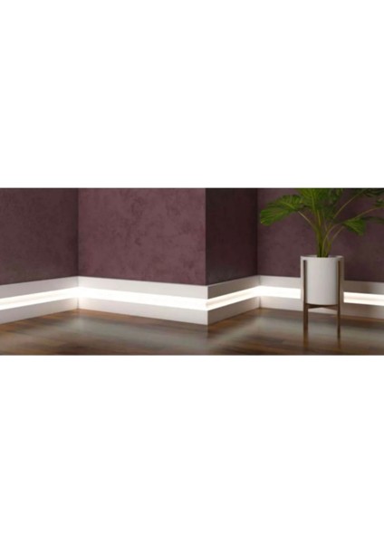 By Istanbul Yalı Serisi 25 mt Lake Beyaz LED Kanallı Süpürgelik 12CM Pvc Beyaz Ld 12 Beyaz
