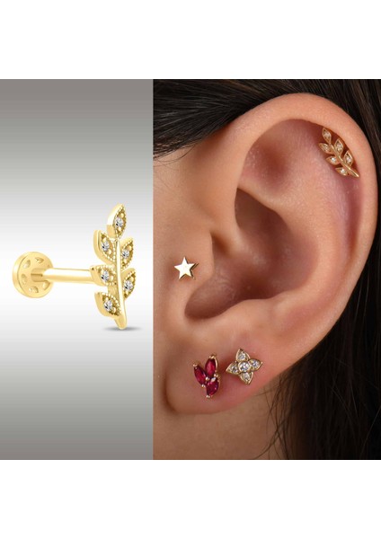 0.04 Karat Pırlanta Yaprak Tragus Piercing