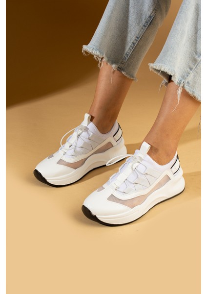 Yüksek Taban Lastik Bağcıklı Kadın Sneaker 36-728-24