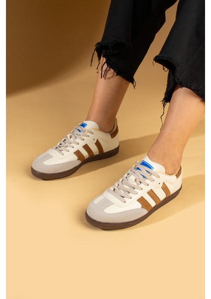 Bağcıklı Comfort Taban 3 Şeritli Kadın Sneaker 001-1009-24BEJKAHVE