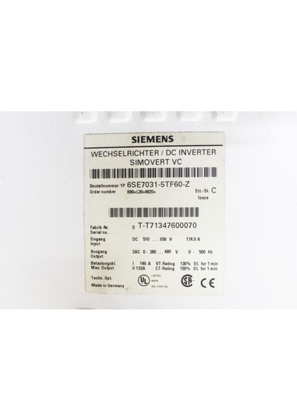 6SE7031-5TF60-Z SIMOVERT Masterdrıves Vector Control Inverter Chassıs Unıt