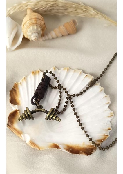 Dambıl Kolye Halter Spor Takı Erkek Kadın Takı Zincir Sarı Renk