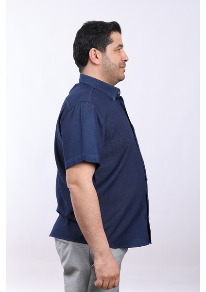 Erkek Büyük Beden Lacivert-Siyah Indigo Oxford Pamuk Düğmeli Yaka Cepli Kısa Kol Gömlek Kk-8021-Tss fiyatları