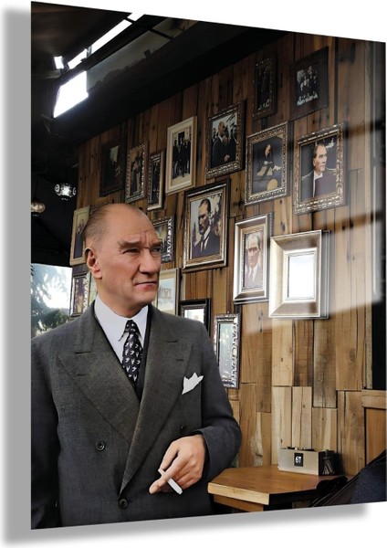 Temperli Cam Tablo Renkli Atatürk ve Çerçeveli Fotoğrafları