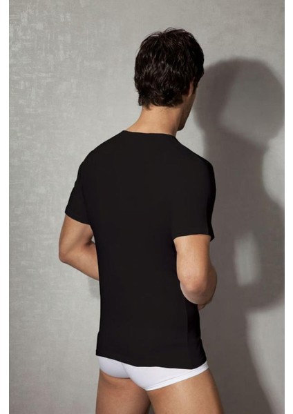 Siyah Erkek Pamuklu V Yaka Kısa Kol Tişört fiyatları