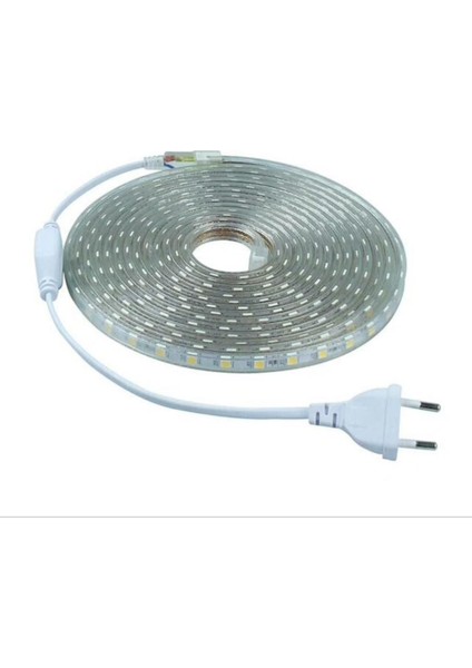 Mavi 3 Çipli İç Dış Mekan Silikonlu Şerit LED 220V Metrede 60 Ledli 1 Metre + Güç Fişi