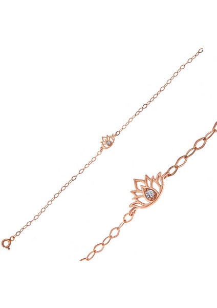 Gümüş Rose Lotus Çiçeği Kadın Bileklik