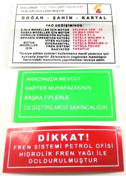 Tofaş Doğan Şahin Kartal Motor Etiket Takımı