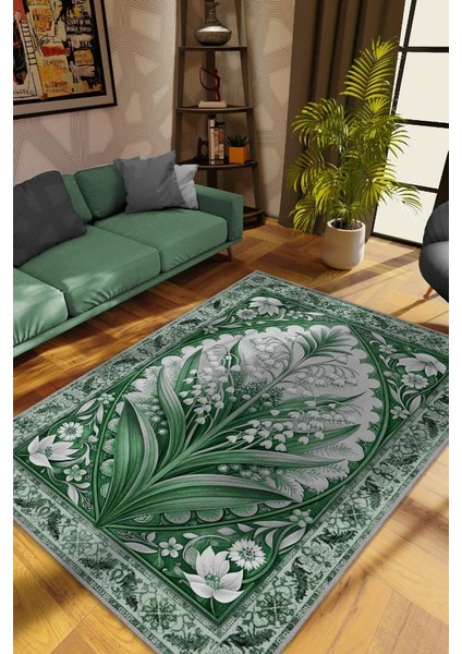 Art Deco Müge Vintage Halı Görünümlü Dijital Baskı Renkli Halı Rustik Çiçekli Halı