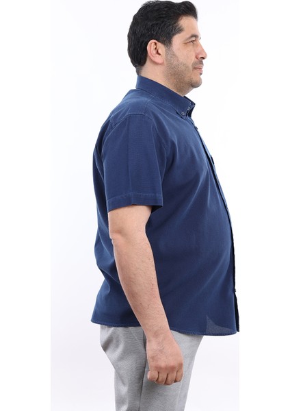 Erkek Büyük Beden Lacivert Indigo Oxford Pamuk Düğmeli Yaka Cepli Kısa Kol Gömlek Kk-8020-Tss fiyatları