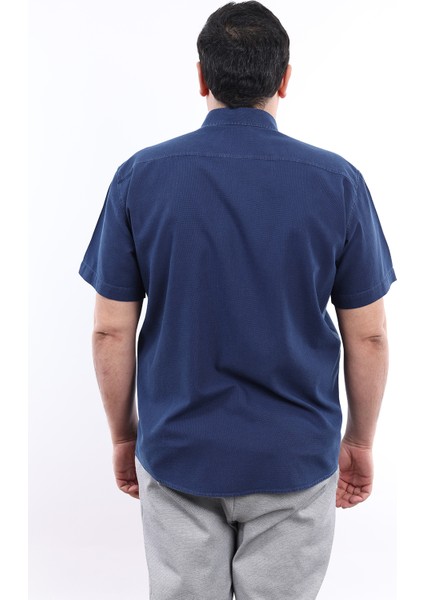 Erkek Büyük Beden Lacivert Indigo Oxford Pamuk Düğmeli Yaka Cepli Kısa Kol Gömlek Kk-8020-Tss modelleri
