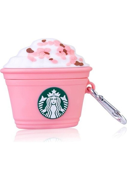 Air Pods Pro ve Pro 2.nesil Uyumlu 3D Silikon Kılıf Sevimli Starbucks Pembe