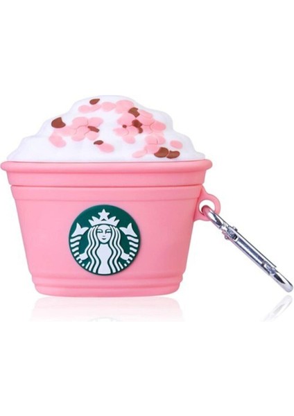 Air Pods Pro ve Pro 2.nesil Uyumlu 3D Silikon Kılıf Sevimli Starbucks Pembe