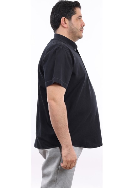 Erkek Büyük Beden Yarım Patlı Siyah Kot Pamuk Düğmeli Yaka Cepli Kısa Kol Gömlek Kk-8030-Tss fiyatları
