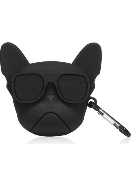 Air Pods Pro ve Pro 2. Nesil Uyumlu 3D Silikon Kılıf - 3D Silikon Siyah French Bulldog Köpek