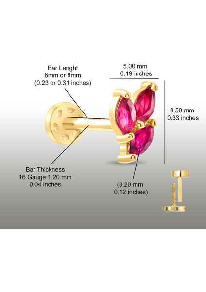 Yakut Taşlı Altın Tragus Piercing