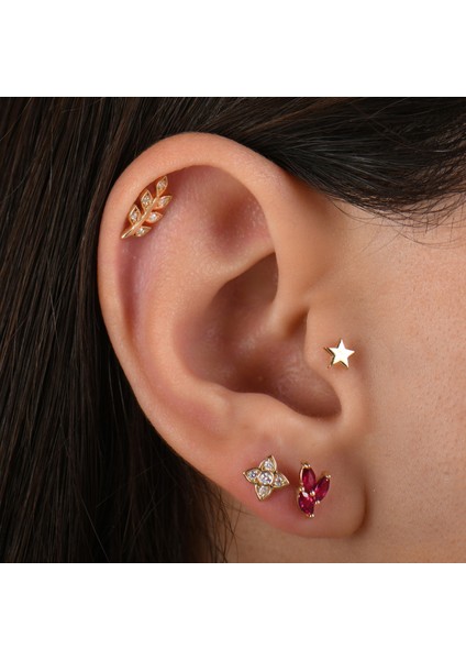 Yakut Taşlı Altın Tragus Piercing