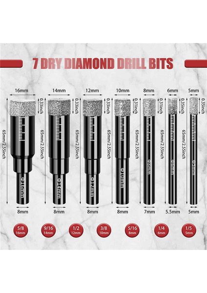 Granit Mermer Fayans Seramik Taş Cam Sert Malzemeler Için 7 Paket Kuru Elmas Uç Seti (Ahşap Için Değil) Yuvarlak Şaft (Yurt Dışından) fiyatları