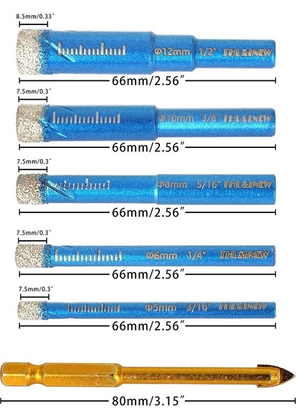 Fayans Matkap Seti, 6 Parça Elmas Matkap Ucu, 5-12 mm Fayans Matkap, Seramik Granit Porselen Fayanslar Için Elmas Matkap Ucu B (Yurt Dışından)