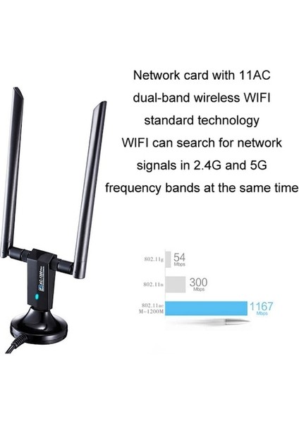 1200M Kablosuz Ağ Kartı 802.11AC Usb3.0 Çift Frekans 2.4g/5.8g Wifi Alıcı (Yurt Dışından)