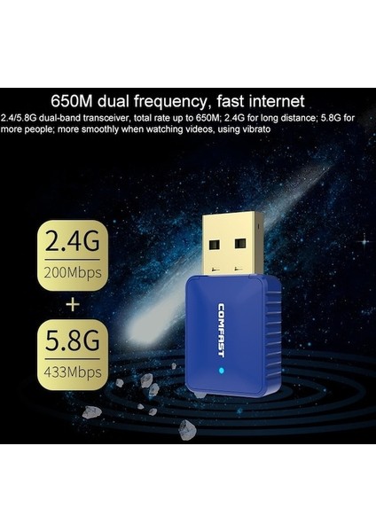 Comfast CF-726B 650 Mbps Dual-Band Bluetooth Wı-Fı USB Ağ Adaptörü Alıcısı (Yurt Dışından)