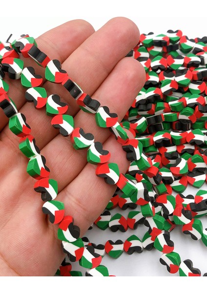 Ebruli Boncuk Filistin Kalp Bayrak Fimo Boncuk Takı Yapımı Bead (100 Adet)