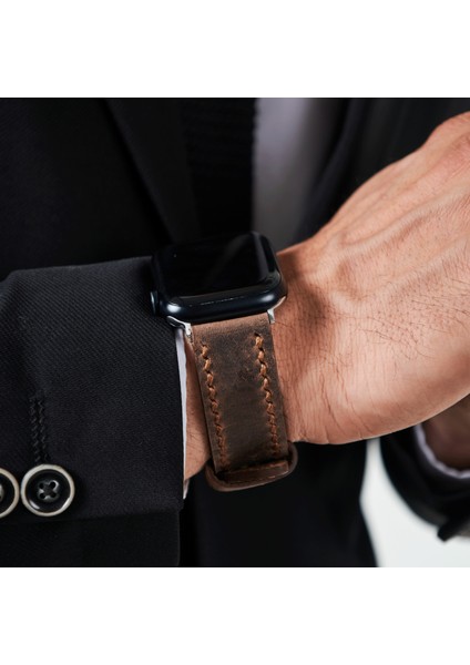 Apple Watch Kordon 42MM 44MM 45MM 49MM 3 / 4 / 5 / 6 / Se / 7 / 8 / Ultra / Ultra 2 Kahverengi Apple Deri Kayış