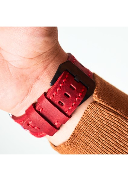 Apple Watch Kordon 49MM 45MM 44MM 42MM 3 / 4 / 5 / 6 / Se / 7 / 8 / 9 Ultra Ultra 2 Hakiki Deri Kayış Kırmızı