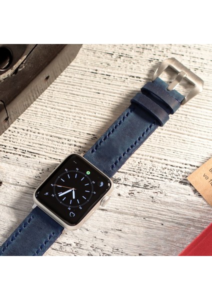 Apple Watch Deri Kordon 49MM 45MM 44MM 42MM 3 / 4 / 5 / 6 / Se / 7 / 8 / Ultra / Ultra 2 Mavi Deri Kayış