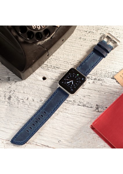 Apple Watch Deri Kordon 49MM 45MM 44MM 42MM 3 / 4 / 5 / 6 / Se / 7 / 8 / Ultra / Ultra 2 Mavi Deri Kayış fırsatları